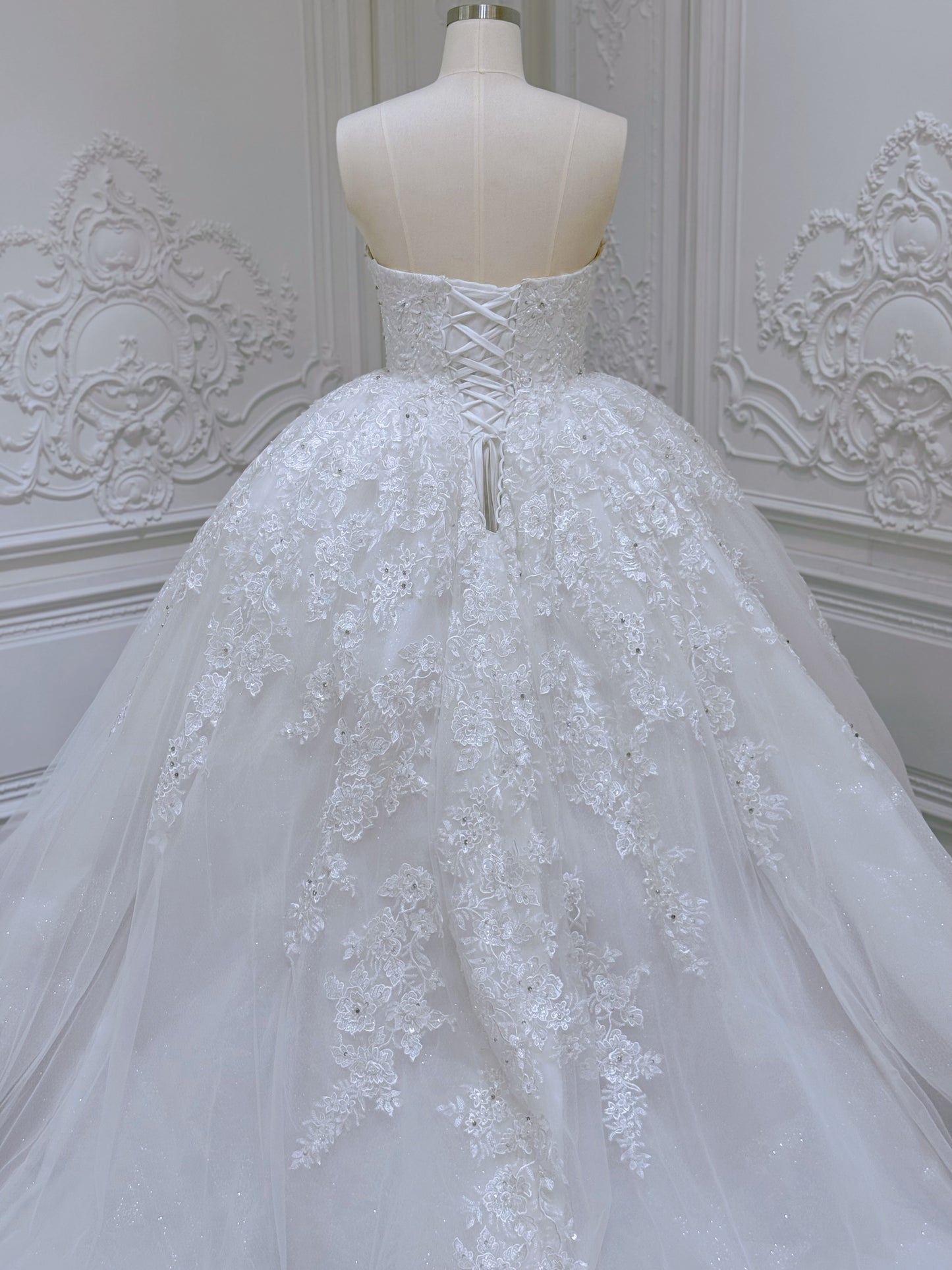 Stock Clearance! Bridal size 12! White floral lace embroidered high neck long sleeve princess ballgown royal wedding dress