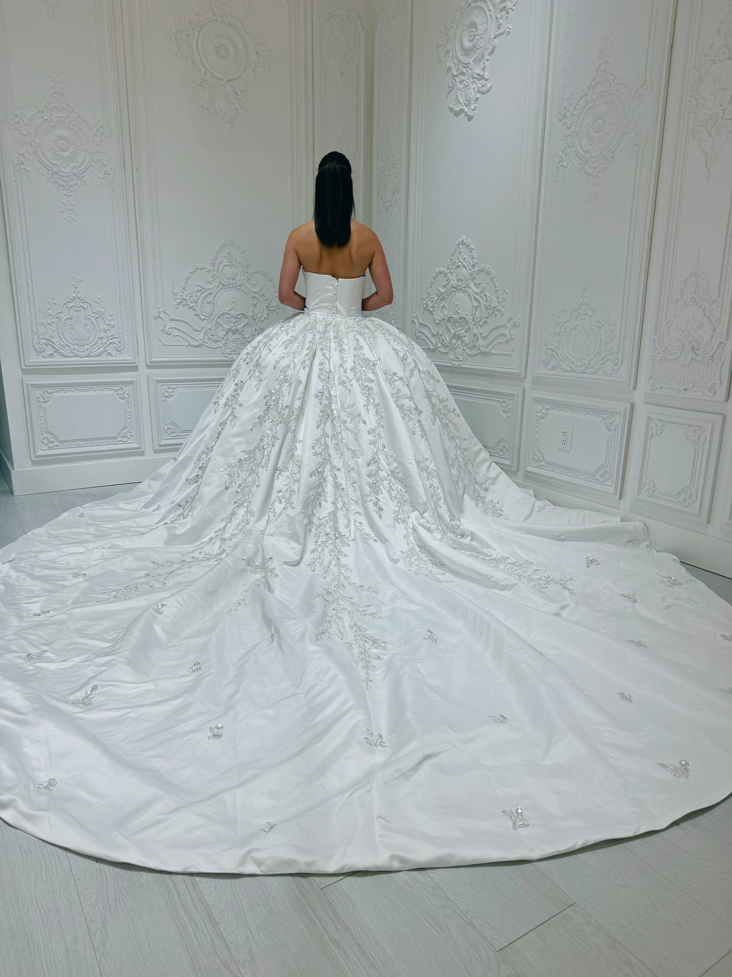 Stock Sale! Customer-made luxury beading lace embroidered strapless satin 2 in 1 ballgown&mermaid royal wedding dress with detachable skirt - Ting's Bridal Collection