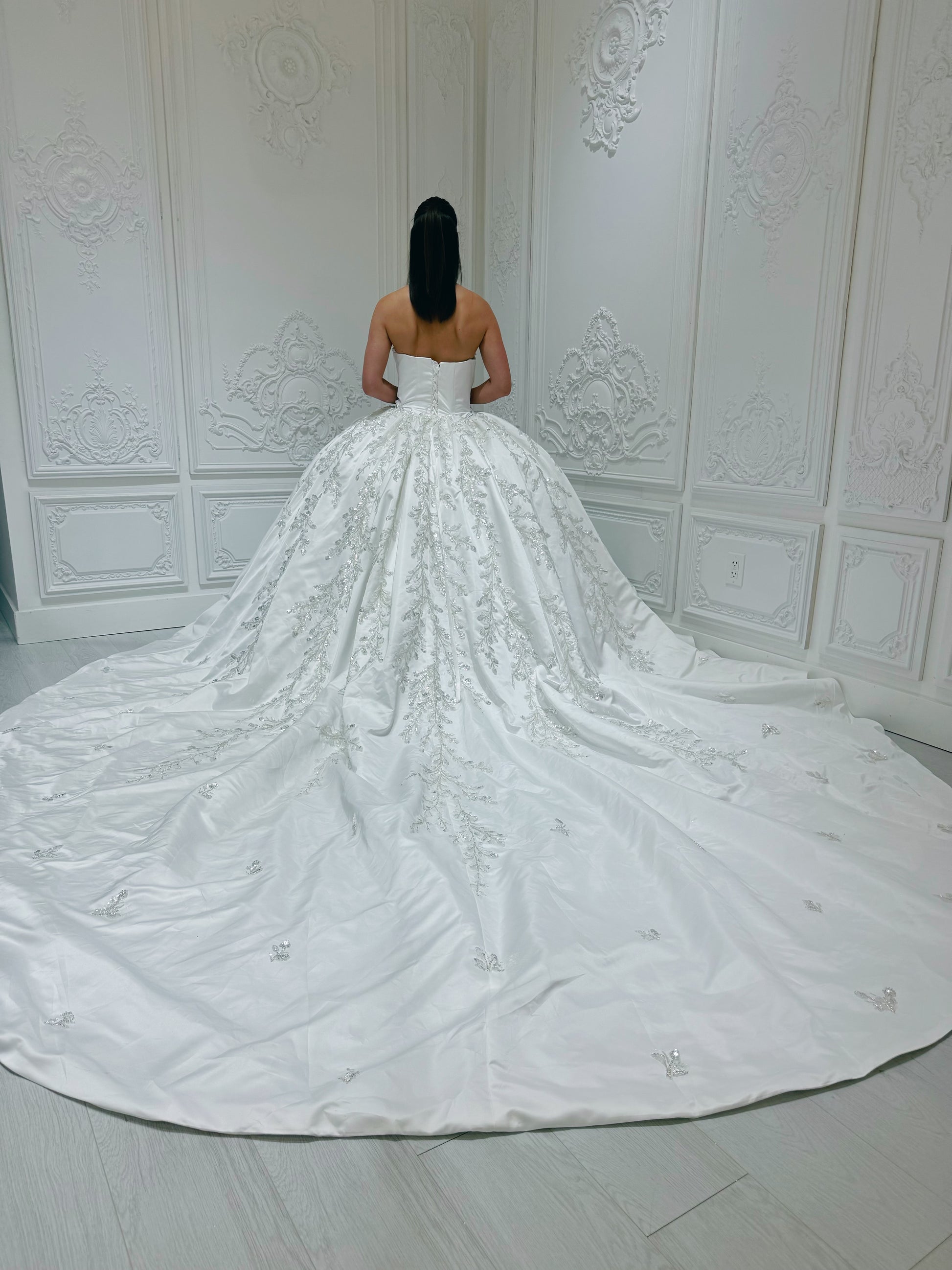Stock Sale! Customer-made luxury beading lace embroidered strapless satin 2 in 1 ballgown&mermaid royal wedding dress with detachable skirt - Ting's Bridal Collection