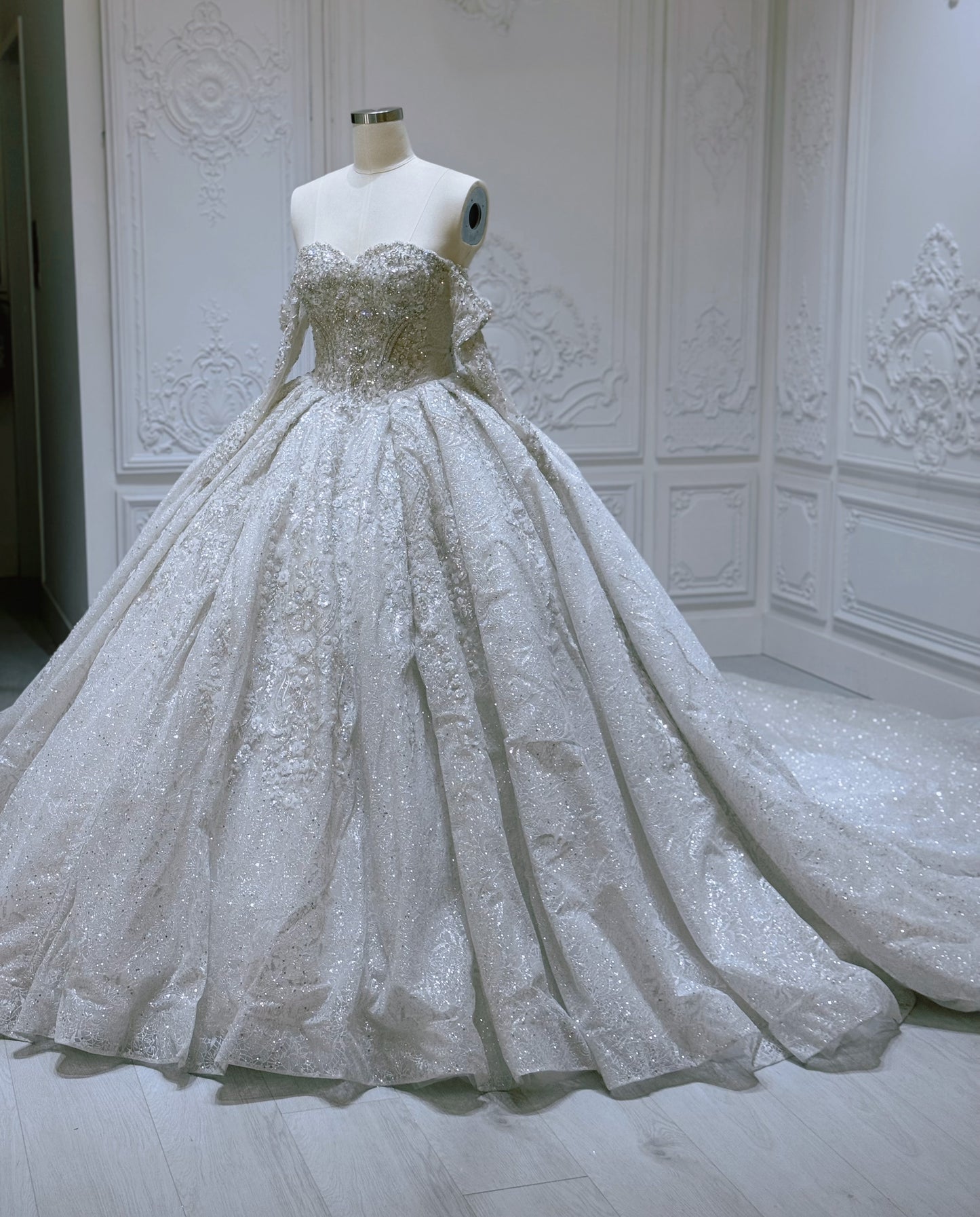 Stock Clearance! Bridal size 12! Luxury beading sparkling strapless princess floral ballgown fairy wedding dress - Ting's Bridal Collection