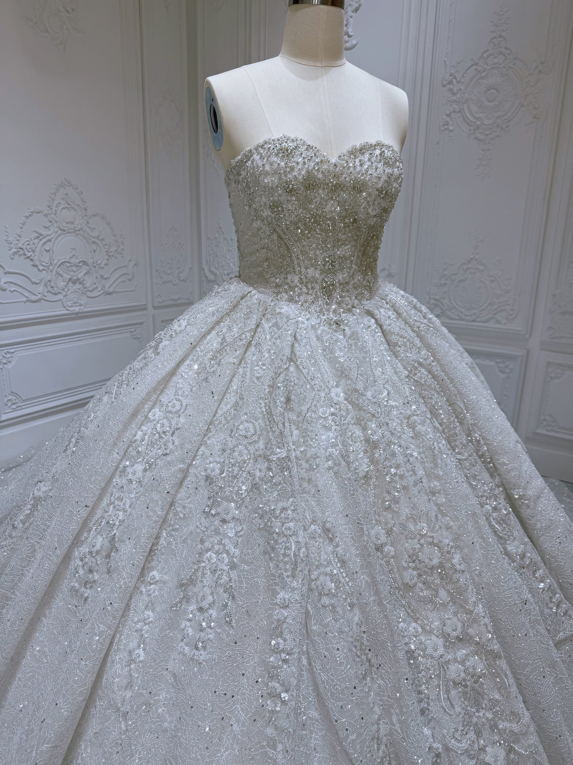 Stock Clearance! Bridal size 12! Luxury beading sparkling strapless princess floral ballgown fairy wedding dress - Ting's Bridal Collection