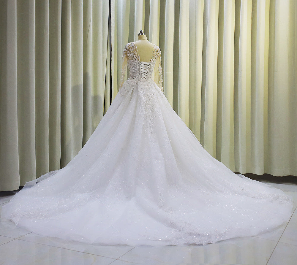 TBC-CM005  Custom-made luxury beading 2 in 1 look Mermaid&Aline wedding dress with detachable skirt - Ting's Bridal Collection