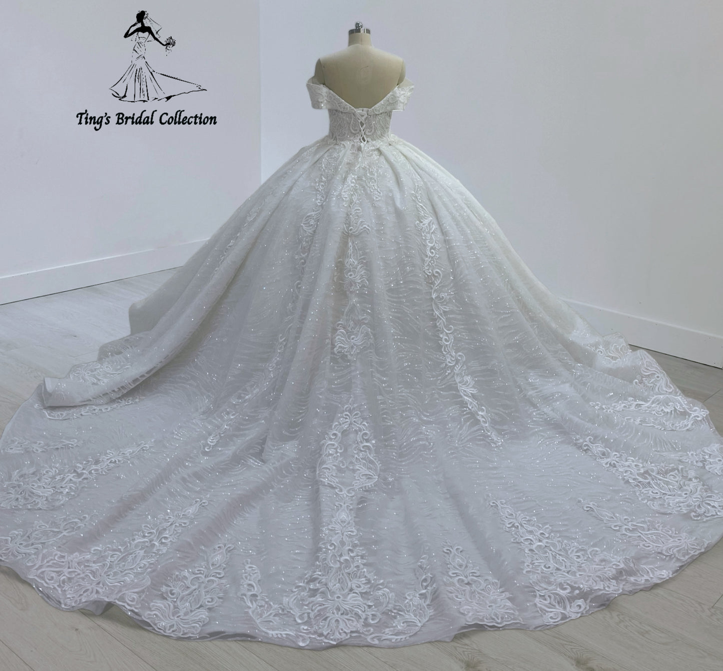 TBC-CM32 Custom-made 3D lace embroidered off the shoulder princess ballgown royal wedding dress