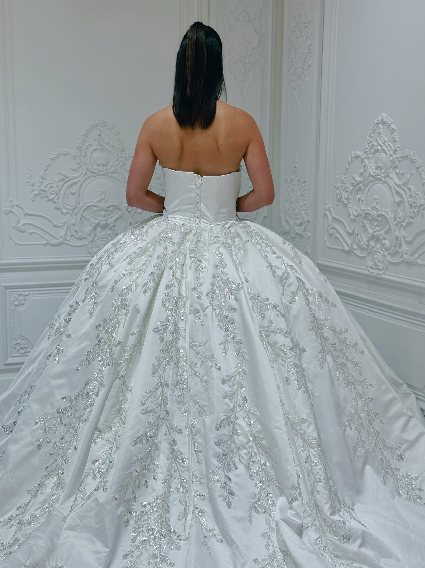 Stock Sale! Customer-made luxury beading lace embroidered strapless satin 2 in 1 ballgown&mermaid royal wedding dress with detachable skirt - Ting's Bridal Collection