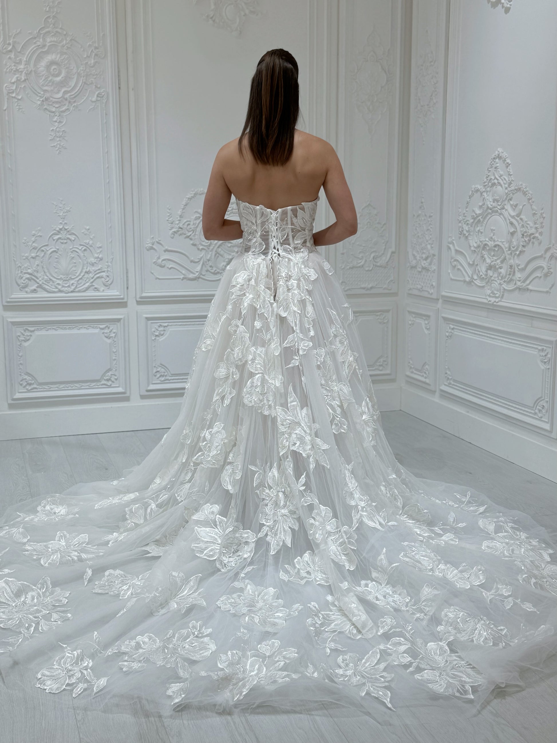 Stock Sale! Custom-made 3D big floral strapless ivory Aline wedding dress - Ting's Bridal Collection