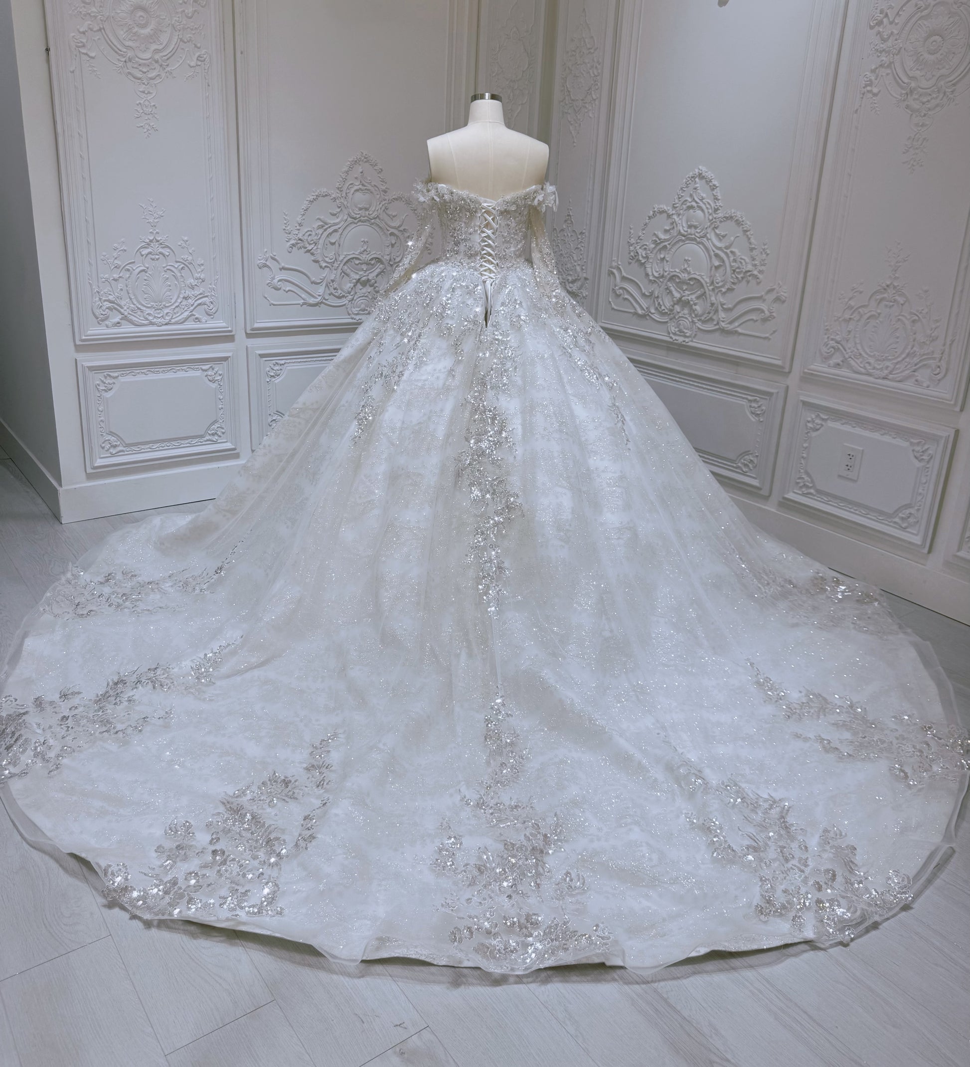 Stock Clearance! Bridal size 12! Sparkling off the shoulder princess ballgown fairy wedding dress - Ting's Bridal Collection