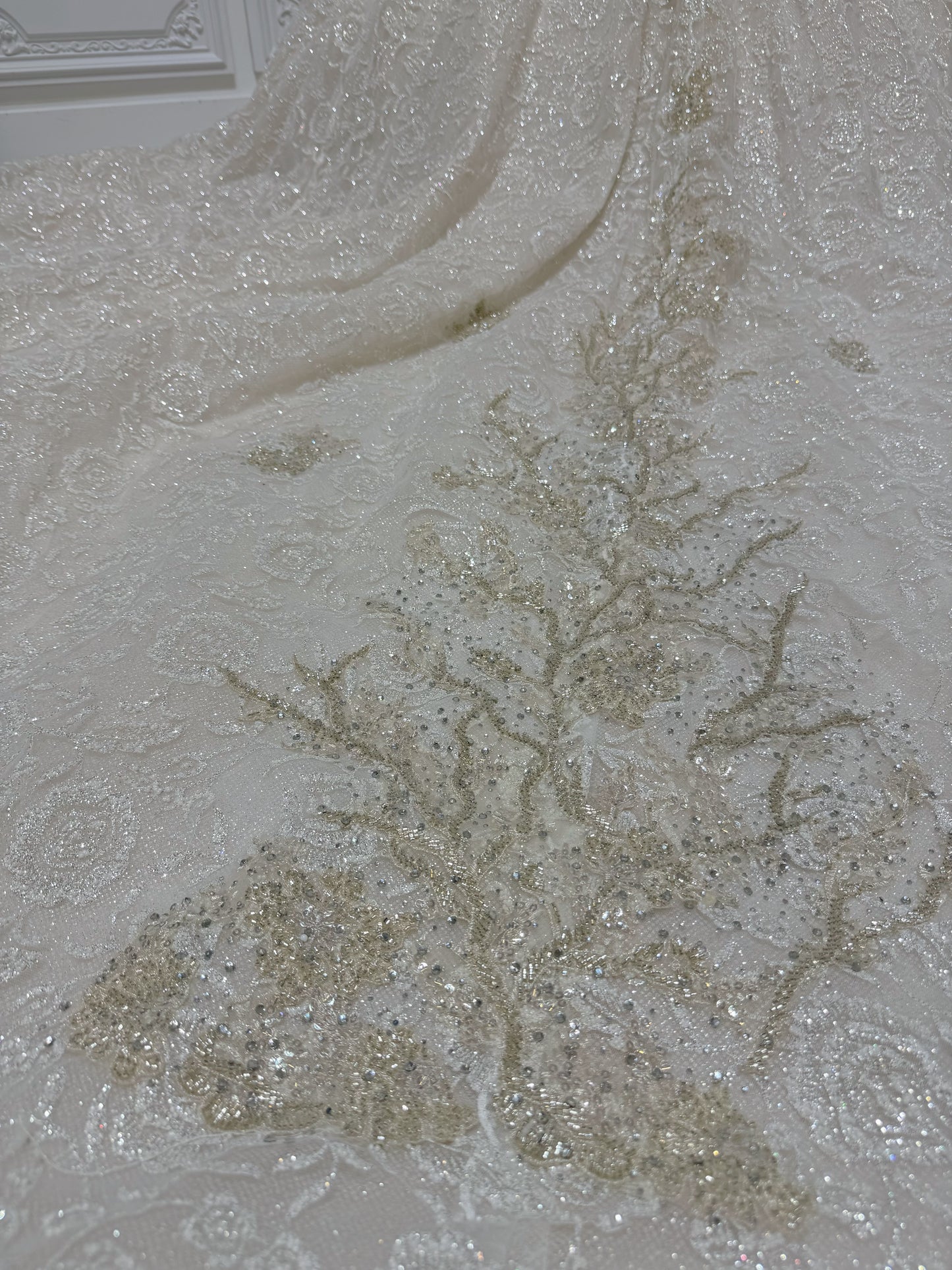 TMC-CM46 Custom-made luxury beading champagne off the shoulder princess ballgown royal wedding dress