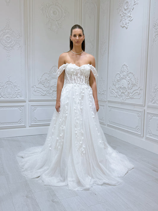 TBC-CM54 Custom-made 3D floral beading sparkling Aline wedding dress