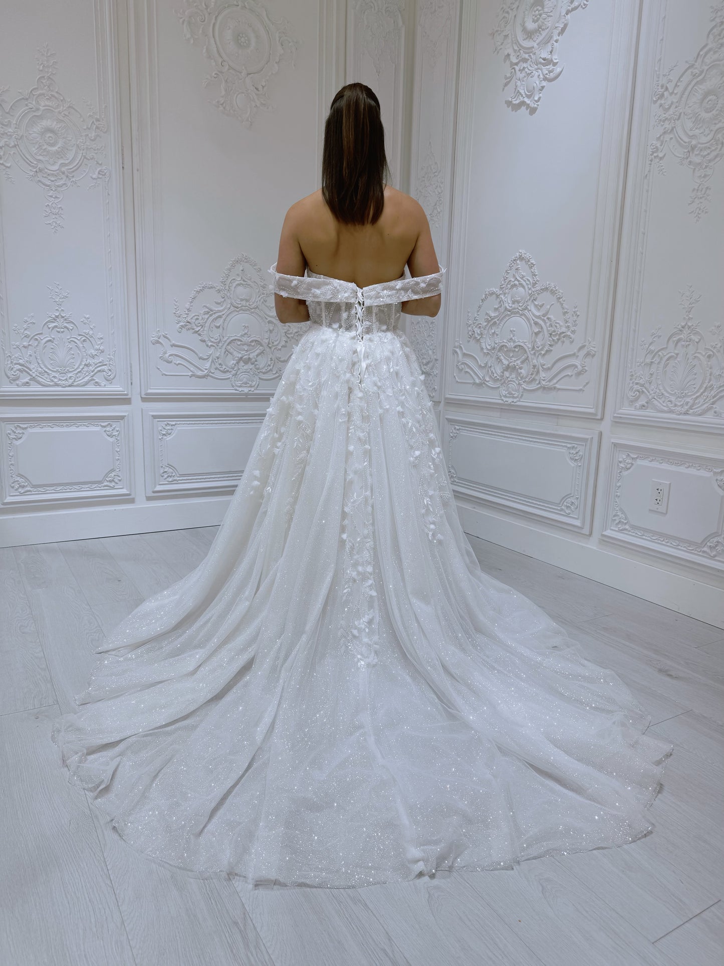 TBC-CM54 Custom-made 3D floral beading sparkling Aline wedding dress