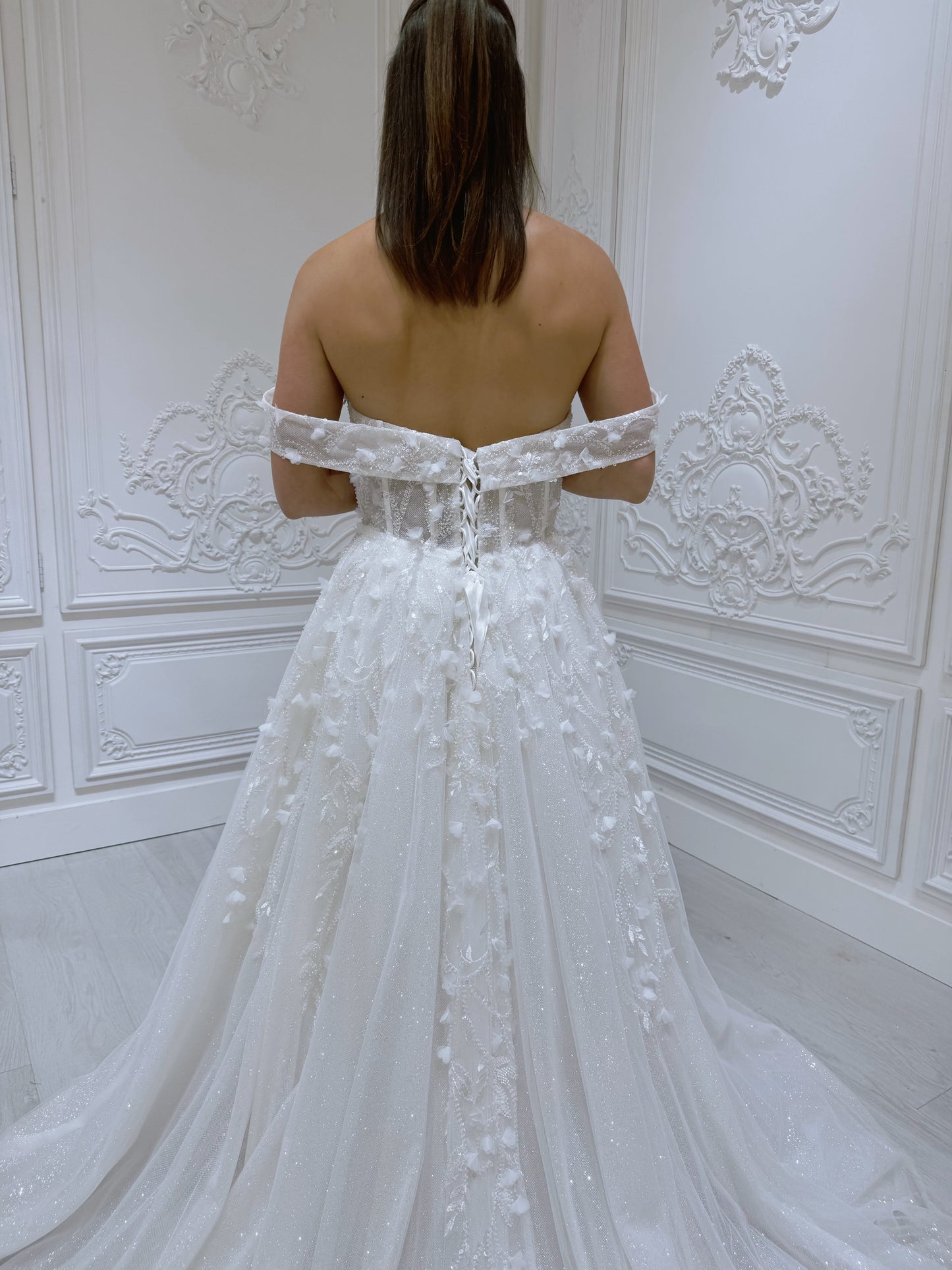 TBC-CM54 Custom-made 3D floral beading sparkling Aline wedding dress