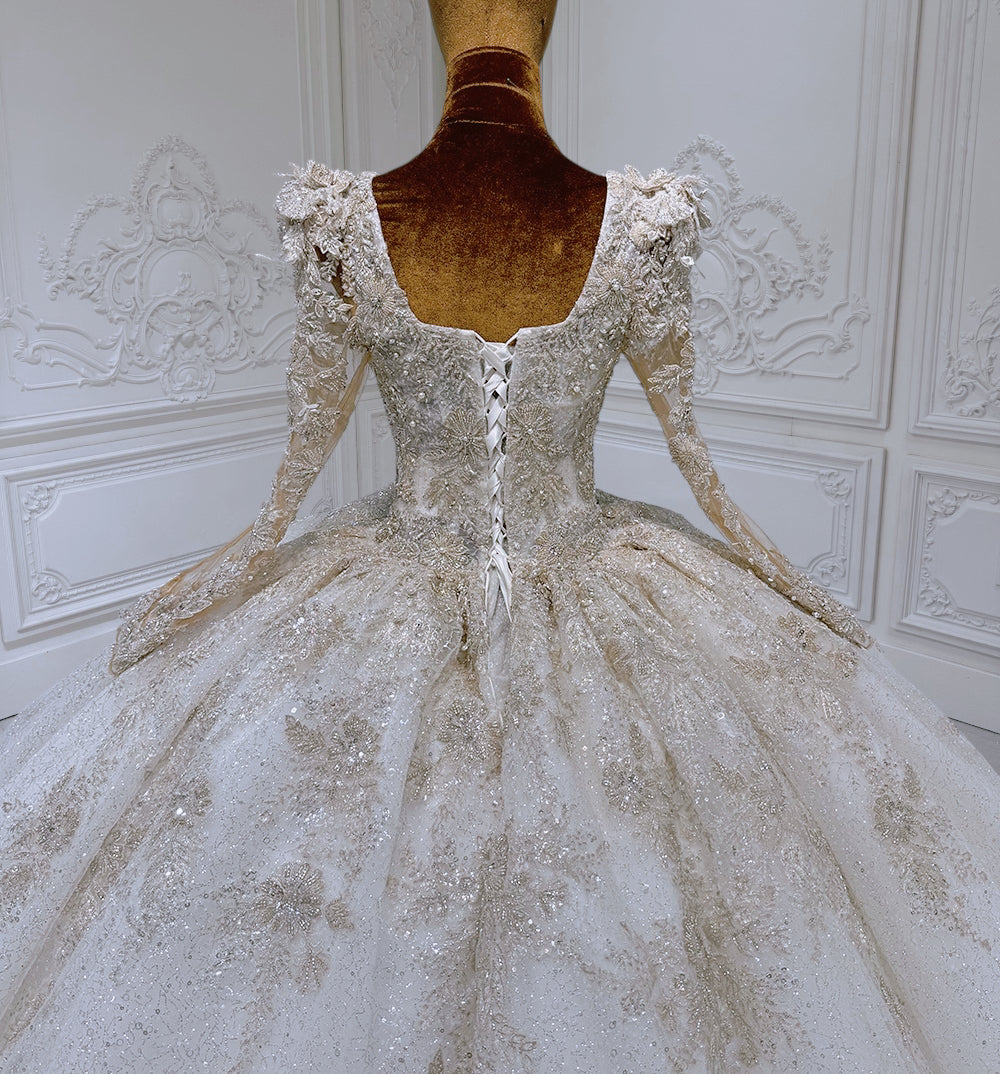 Custom-made luxury pearl beading lace sparkling one shoulder 2in1 mermaid wedding dress with detachable skirt