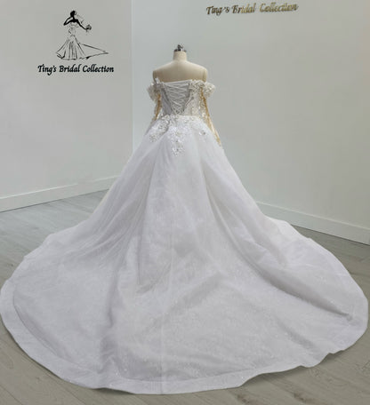 TBC-CM28 Made to order crystal beading with3D floral 2 in 1 style mermaid wedding dress with detachable ruffled skirt