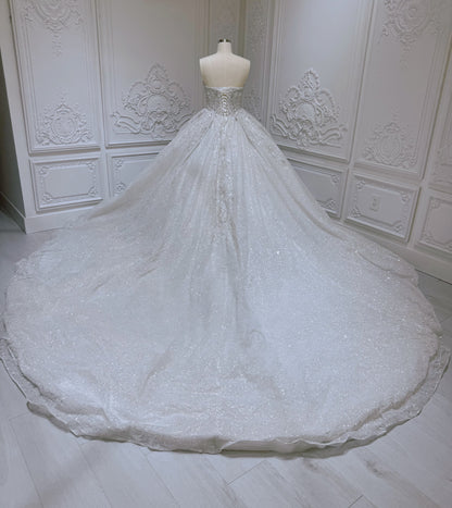 Stock Clearance! Bridal size 12! Luxury beading sparkling strapless princess floral ballgown fairy wedding dress - Ting's Bridal Collection