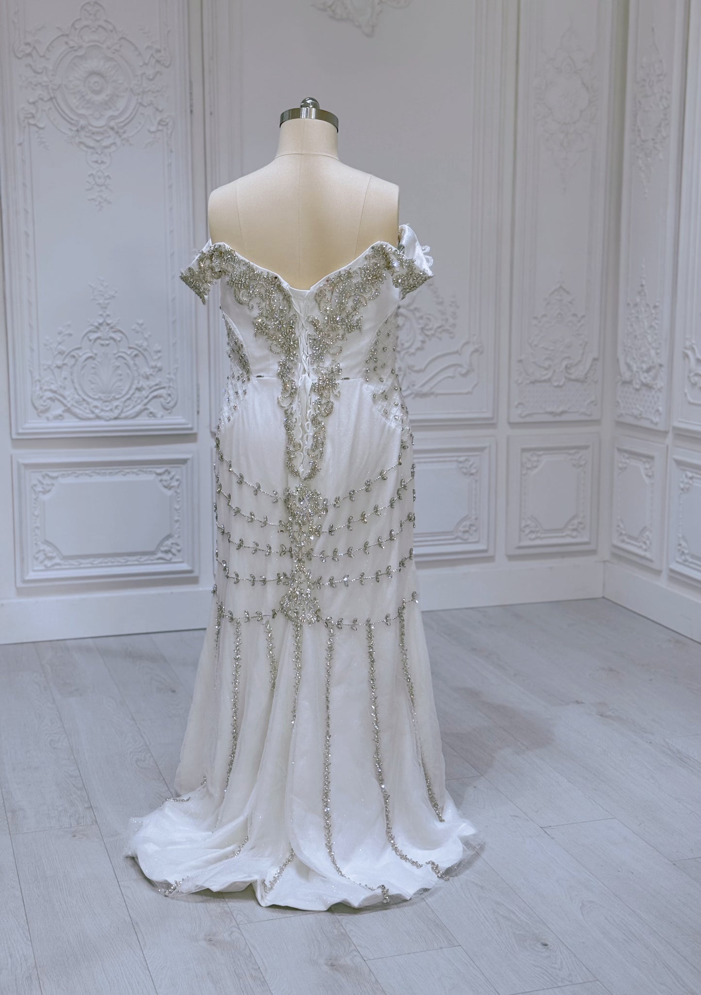 TBC-2IN1-0036 Made to order Luxury crystal beaded 2 in 1 mermaid with detachable ruffled skirt