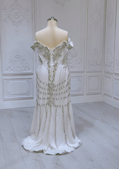 TBC-2IN1-0036 Made to order Luxury crystal beaded 2 in 1 mermaid with detachable ruffled skirt