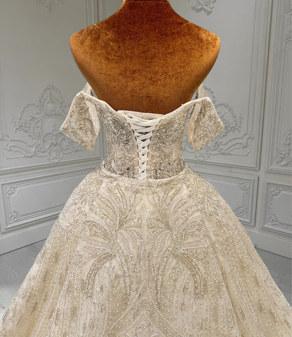 TBC-CM010  Custom-made luxury crystal beading off the shoulder 2 in 1 look trumpet and Aline wedding dress with detachable skirt