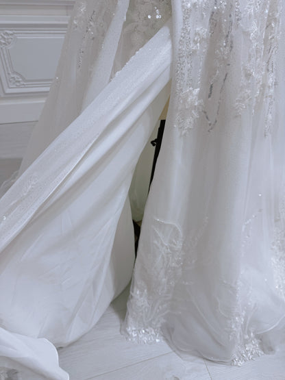 Stock Sale! Custom-made beading with 3D lace embroidered Aline wedding dress with split skirt - Ting's Bridal Collection