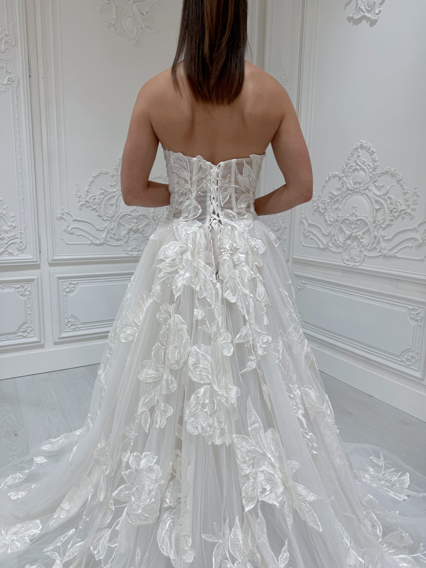Stock Sale! Custom-made 3D big floral strapless ivory Aline wedding dress - Ting's Bridal Collection