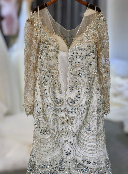 TBC-CM48 Custom-made luxury crystal beaded long sleeve mermaid wedding dress