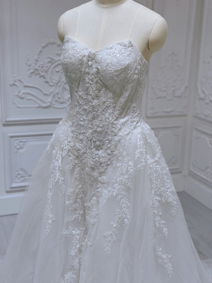 Stock clearance! Bridal size 8. White strapless V neck Aline wedding dress