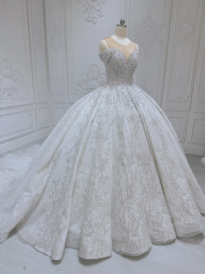 TBC-CM002  Custom-made luxury pearl with beading lace princess ballgown royal wedding dress - Ting's Bridal Collection
