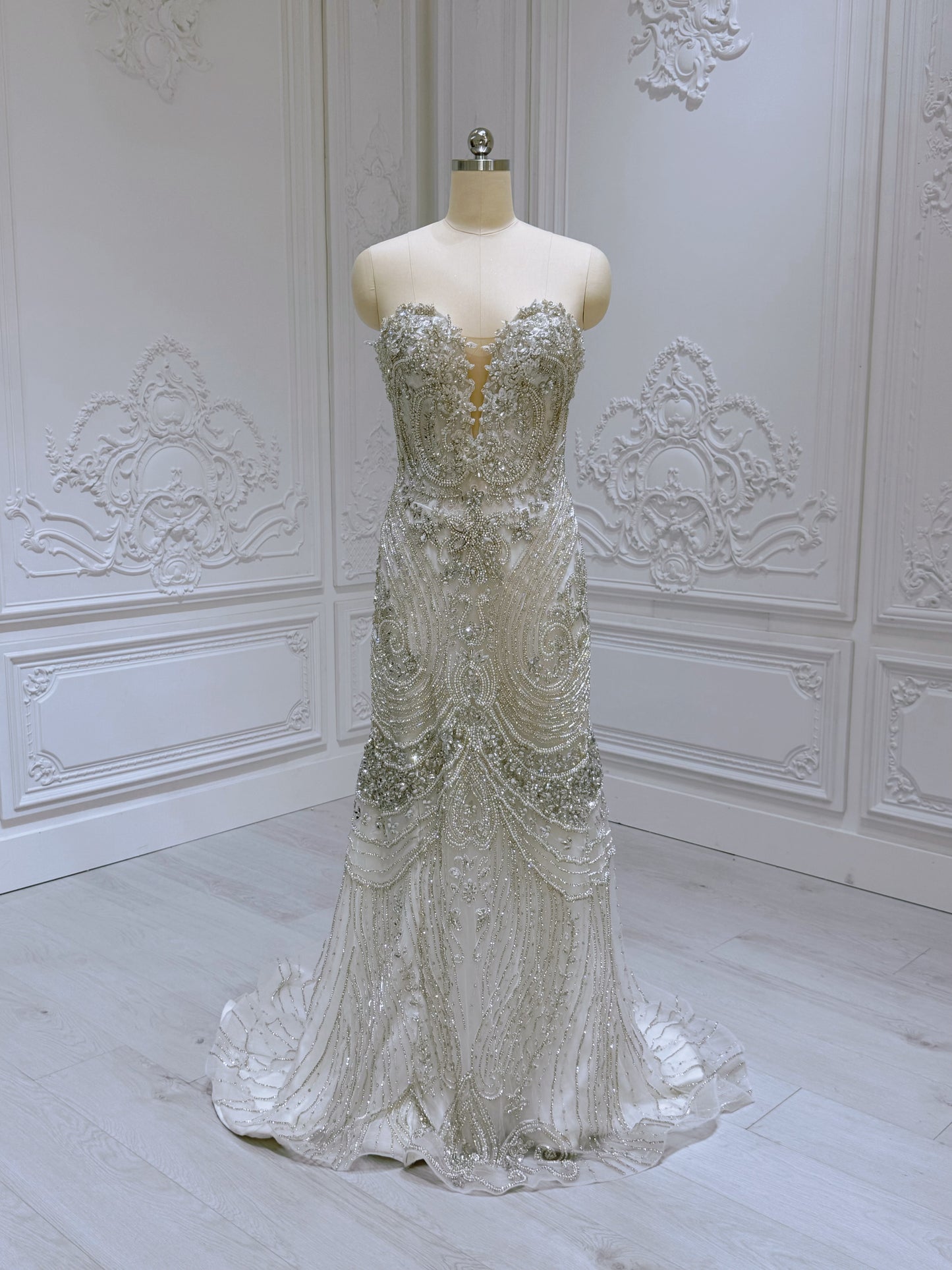 TBC-2IN1-012 Custom-made luxury crystal 2 in 1 style royal wedding dress with skirt