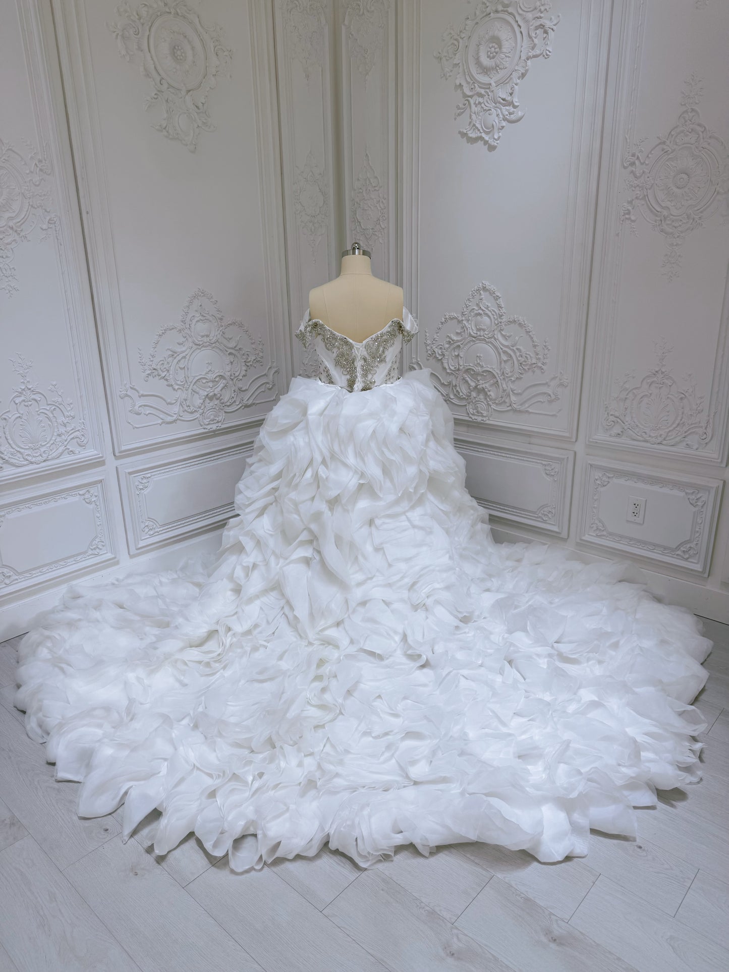 TBC-2IN1-0036 Made to order Luxury crystal beaded 2 in 1 mermaid with detachable ruffled skirt