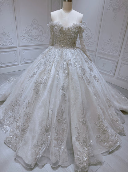 Stock Clearance! Bridal size 12! Sparkling off the shoulder princess ballgown fairy wedding dress - Ting's Bridal Collection