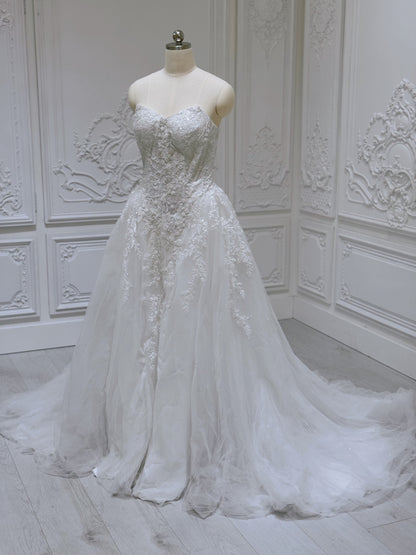 Stock clearance! Bridal size 8. White strapless V neck Aline wedding dress