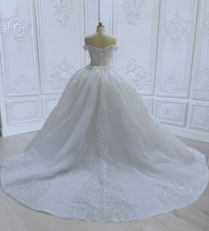 TBC-2IN1-006 Sale White beading lace off the shoulder 2 in 1 style mermaid with detachable skirt