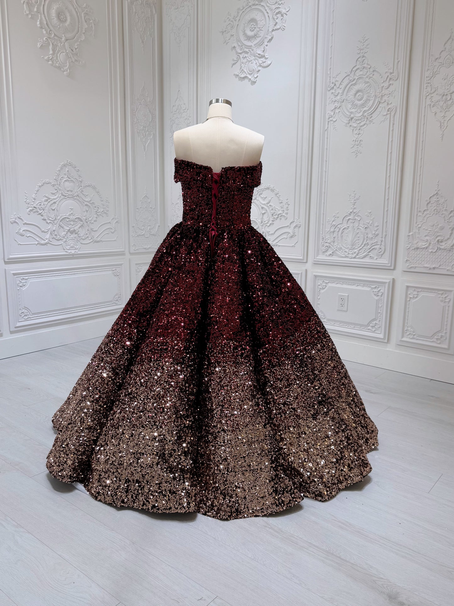 Stock Clearance! Bridal size 14! Custom-made red and gold sparkling ballgown Quinceanera dress/Formal event dress