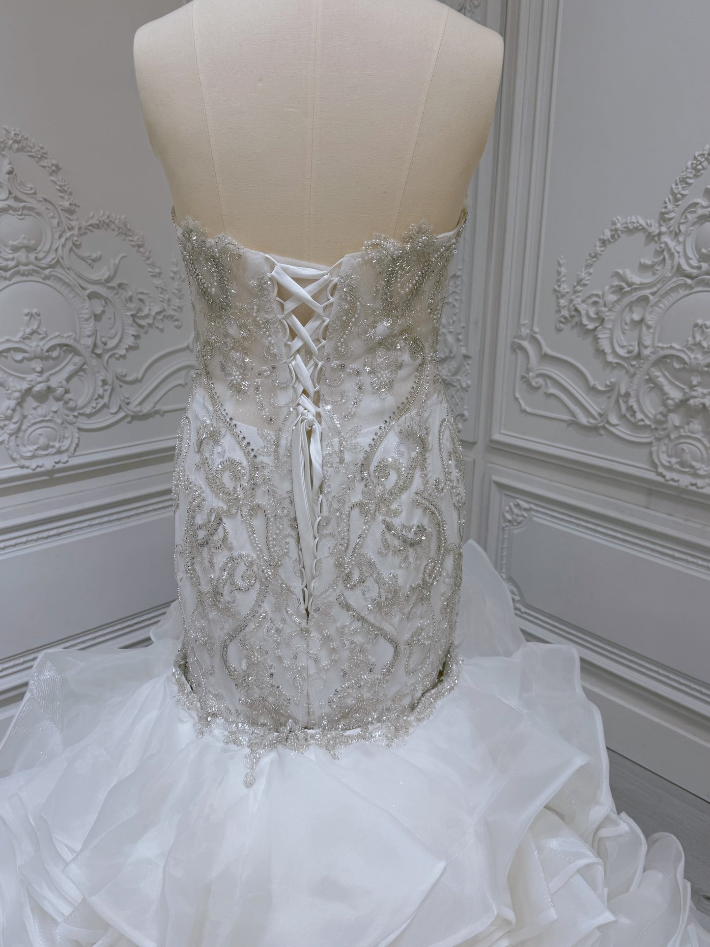 TBC-2IN1-001 Luxury beading sparkling mermaid royal wedding dress with detachable ruffled skirt