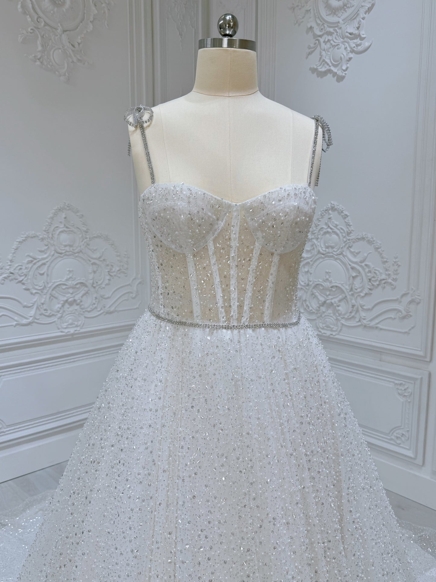 Stock clearance! Bridal size 12! White spaghetti strap sparkling Aline wedding dress