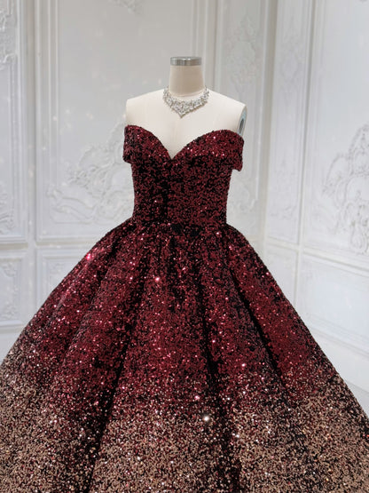 Stock Clearance! Bridal size 14! Custom-made red and gold sparkling ballgown Quinceanera dress/Formal event dress