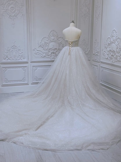 Stock Clearance! Strapless Ivory sparkling tulle Aline/ballgown wedding dress