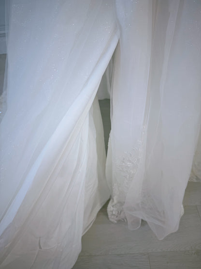 TBC-CM36 Custom-made lace embroidered strapless Aline wedding dress with split skirt