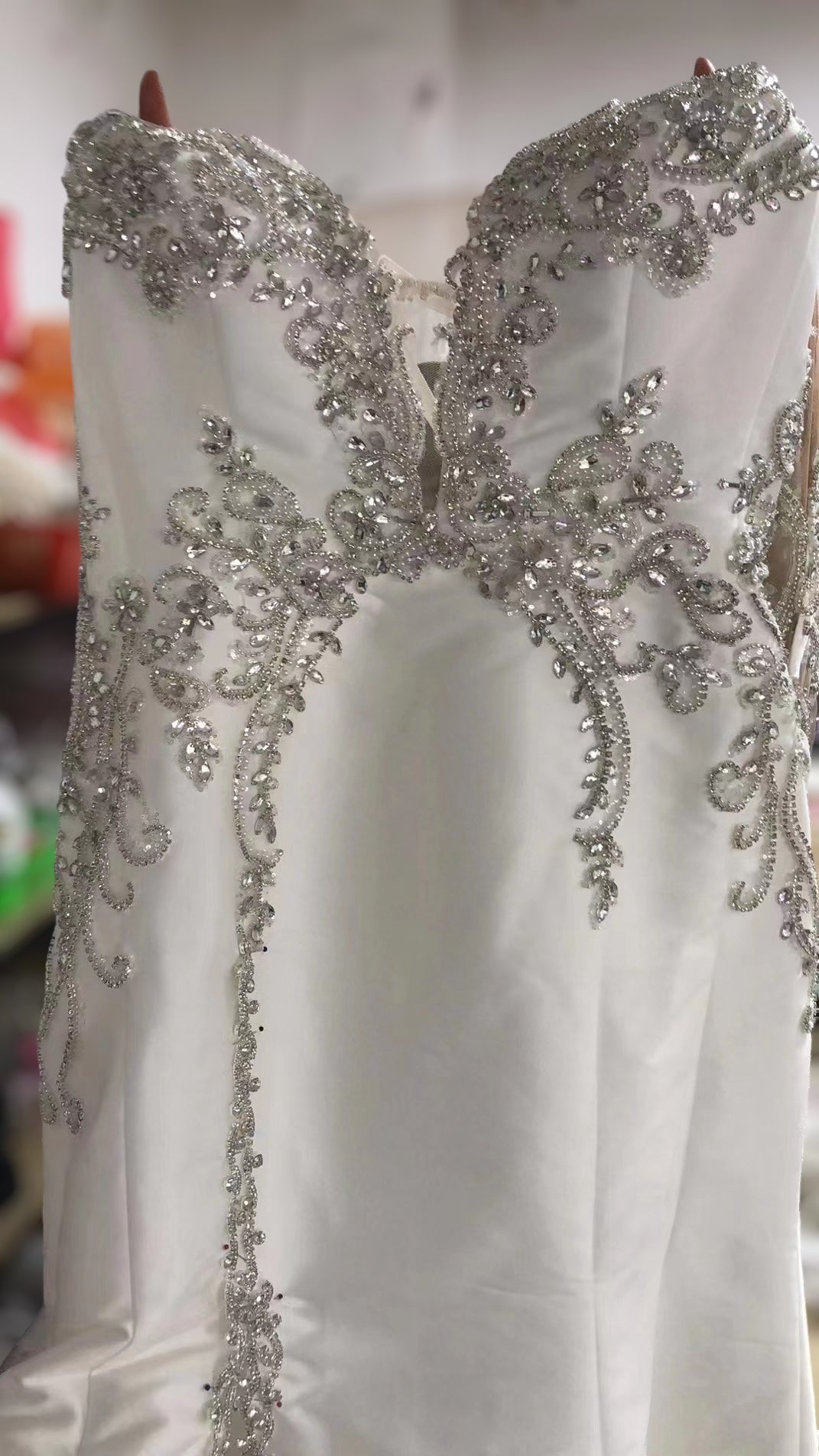 TBC-CM30 Custom-made luxury beading crossed one shoulder with long sleeve 2 in 1 style royal wedding dress with detachable skirt