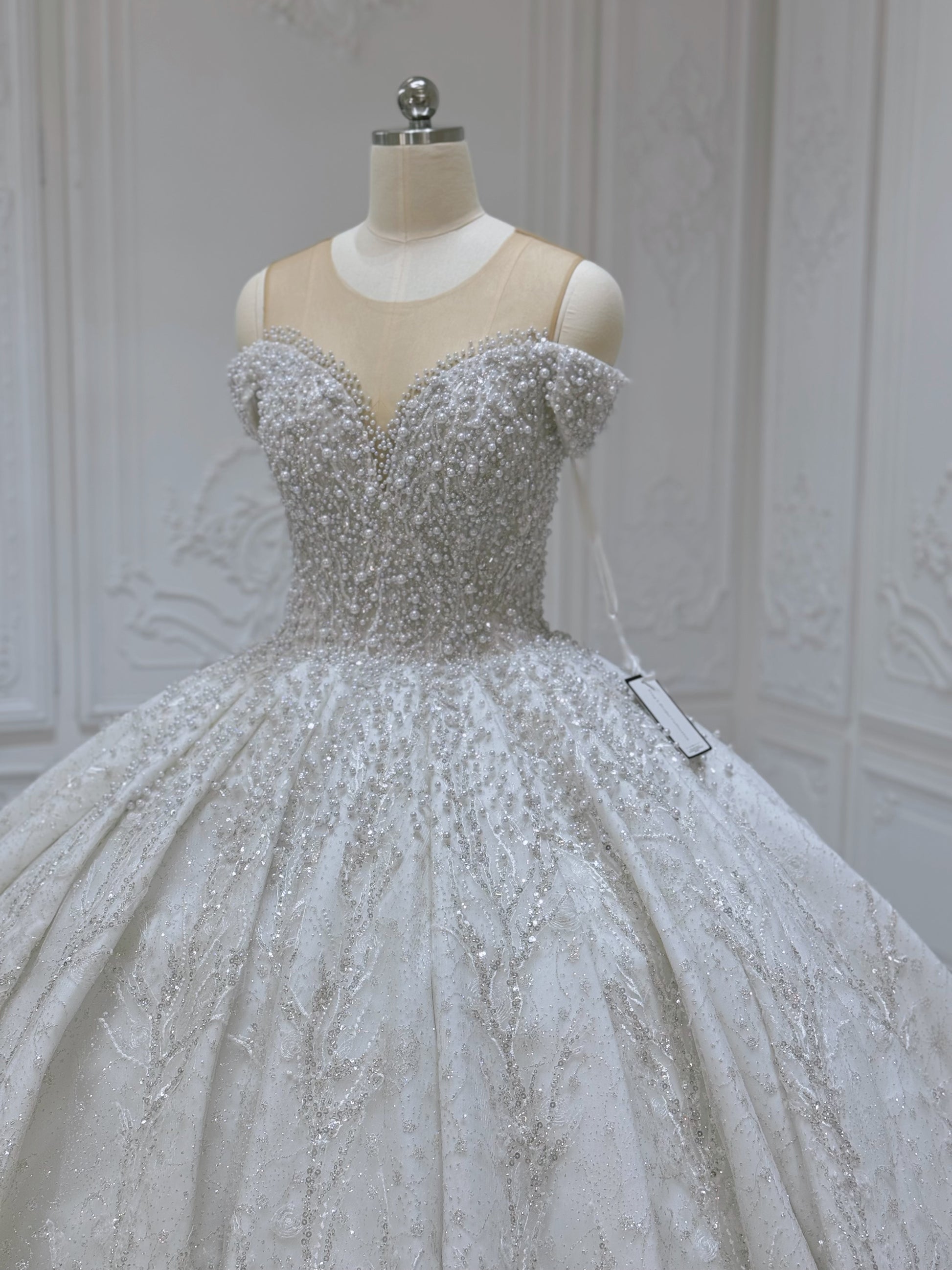 TBC-CM002  Custom-made luxury pearl with beading lace princess ballgown royal wedding dress - Ting's Bridal Collection