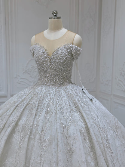 TBC-CM002  Custom-made luxury pearl with beading lace princess ballgown royal wedding dress - Ting's Bridal Collection