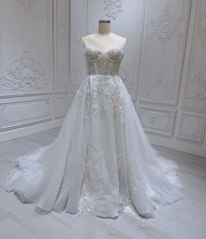 Stock Sale! Custom-made beading with 3D lace embroidered Aline wedding dress with split skirt - Ting's Bridal Collection