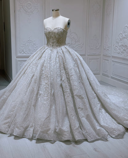 Stock Clearance! Bridal size 12! Luxury beading sparkling strapless princess floral ballgown fairy wedding dress - Ting's Bridal Collection