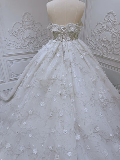 Stock Clearance! Bridal size 12! Custom-made beading with 3D floral off the shoulder princess ballgown fairy wedding dress