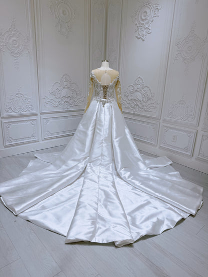 TBC-2IN1-024 Stock of luxury mermaid wedding dress with detachable satin skirt