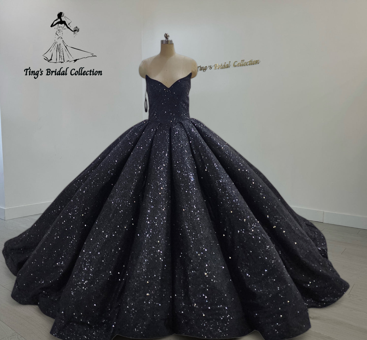 TBC-CM44 Custom-made strapless sparkling black ballgown gothic style wedding dress