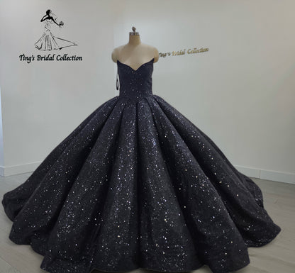 TBC-CM44 Custom-made strapless sparkling black ballgown gothic style wedding dress