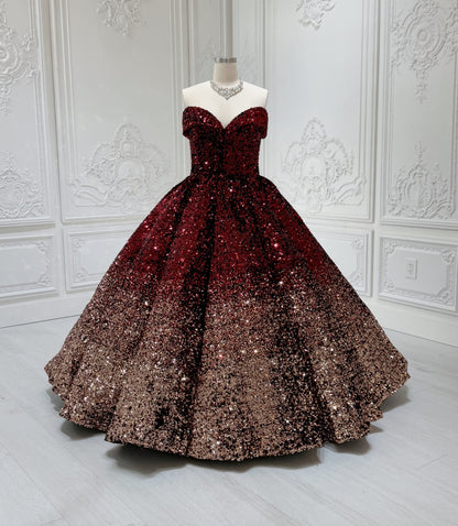 Stock Clearance! Bridal size 14! Custom-made red and gold sparkling ballgown Quinceanera dress/Formal event dress