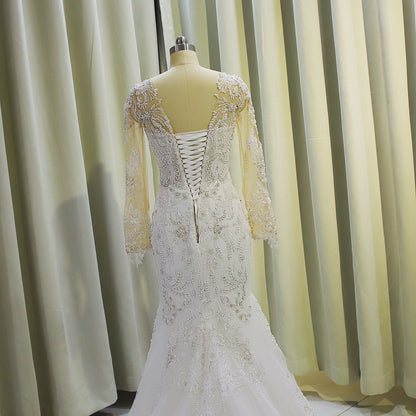 TBC-CM005  Custom-made luxury beading 2 in 1 look Mermaid&Aline wedding dress with detachable skirt - Ting's Bridal Collection