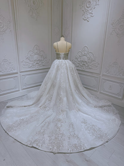 TBC-2IN1-012 Custom-made luxury crystal 2 in 1 style royal wedding dress with skirt