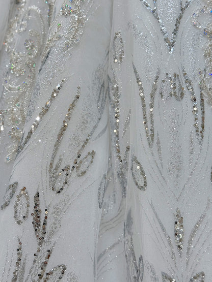 Stock Clearance! Bridal Size 10! Grey crystal beaded cap sleeve sparkling white&silver princess ballgown royal wedding dress