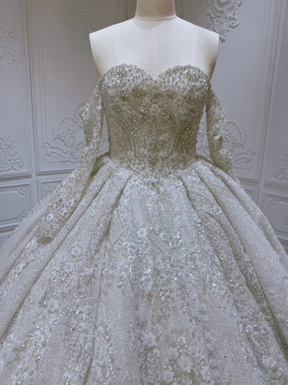 Stock Clearance! Bridal size 12! Luxury beading sparkling strapless princess floral ballgown fairy wedding dress - Ting's Bridal Collection